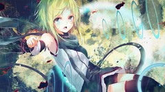 Chains scarfs anime girls blue eyes short hair vocaloid green 