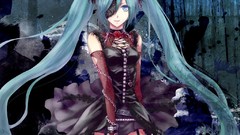 Chains smiling hatsune miku vocaloid twintails eyepatch