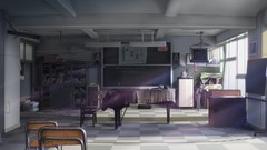 Chairs Anime daylight classroom bookshelf blackboards Isai 