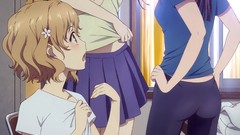 Chairs Anime window blondes skirts blush long hair anime girls 