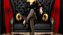 Chairs chess saber stockings blondes anime girls short hair 