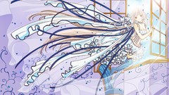 Chairs dress blondes long hair anime girls brown eyes chobits 