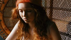 Chairs fashion looking down long hair white dress models 