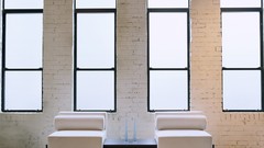 Chairs interior design vases cushion brick wall window panes