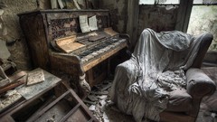 Chairs old dust piano abandoned house