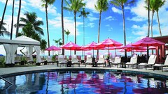 Chairs palm trees swimming pools