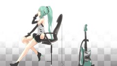 Chairs Shorts gloves sitting instruments guitars long hair 