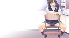 Chairs socks skirts blush smiling anime girls brown eyes 