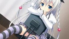 Chairs white hair stockings blue eyes striped legwear