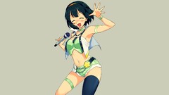 Characters microphones smiling anime girls Simple Background 