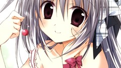 Cherries Ribbons anime girls gray hair cleavage underwear scans 