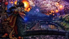 Cherry blossoms League of Legends artwork Sona