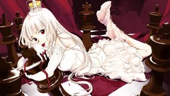 Chess dress white hair red eyes anime girls
