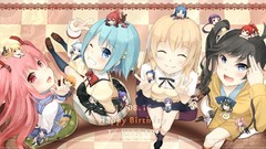 Chibi blondes blue hair pink hair long hair anime girls short 