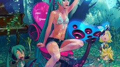 Chibi blondes long hair short hair hatsune miku vocaloid 