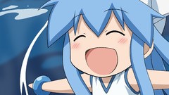 Chibi blue hair anime girls closed eyes ika musume Shinryaku! 