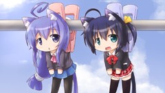 Chibi blue hair long hair blue eyes short hair black hair 