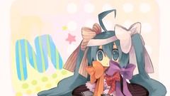 Chibi bows long hair hatsune miku vocaloid twintails