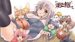 Chibi pink hair animal ears tails cleavage Japanese clothes 
