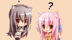 Chibi red eyes anime girls nekomimi animal ears