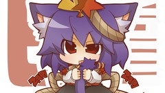 Chibi red eyes anime girls touhou animal ears purple hair tails 