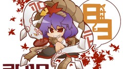 Chibi red eyes anime girls touhou purple hair yasaka kanako