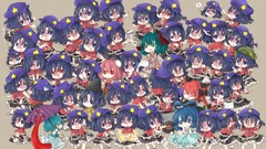 Chibi red eyes blue hair pink hair pink eyes anime girls blue 