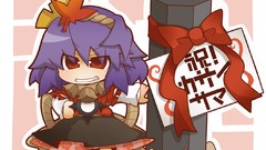 Chibi red eyes bows touhou purple hair yasaka kanako