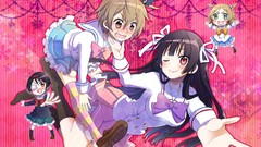 Chibi red eyes long hair anime girls brunettes short hair 