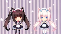 Chibi white hair blush long hair anime girls blue eyes maids 