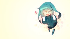 Chibi yellow background anime girls closed eyes hatsune miku 