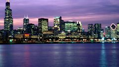 Chicago skyline night shiny