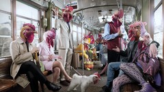 Chickens bus surreal