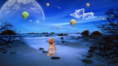 Children air rocks Beaches planets hot air balloons