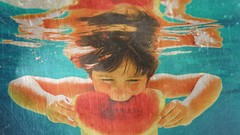 Children Boys! underwater watermelons fruits eating melon