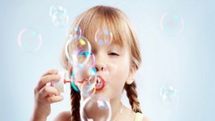 Children bubbles braids Simple Background blowing bubbles