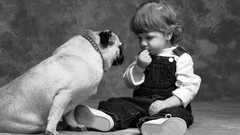 Children Dogs friendship grayscale