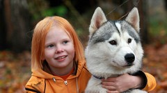 Children Dogs friendship husky redheads