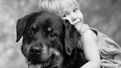 Children Dogs friendship monochrome grayscale