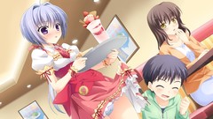 Children food legs prank blush serving waitress game cg ecchi 