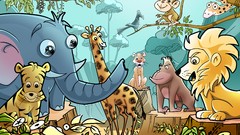 Children Giraffes elephants Lions drawings