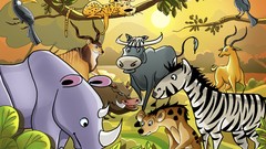 Children Leopards rhinoceros zebras wildebeest