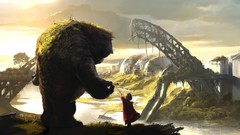 Children ruins blondes short hair mythical creature realistic