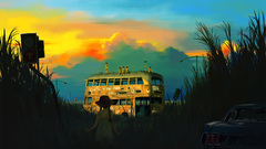 Children sunset clouds fields