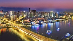 China ships Skyscrapers panorama City Lights Bridges 