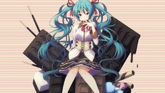 Chocolate Candies sitting shirts skirts blue hair long hair 