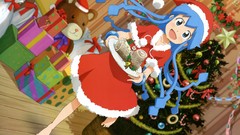 Christmas Anime blue hair anime girls blue eyes ika musume open 