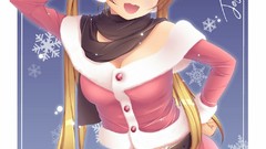 Christmas Anime stockings long hair cleavage thigh highs