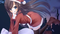 Christmas artist long hair anime girls boots blue eyes thigh 