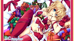 Christmas blondes anime girls blue eyes da capo thigh highs 